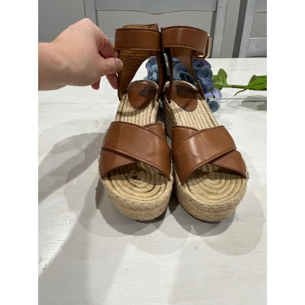 Coach Espadrille Platform Sandals Leather‎ Criss Cross Ankle Strap 7.5